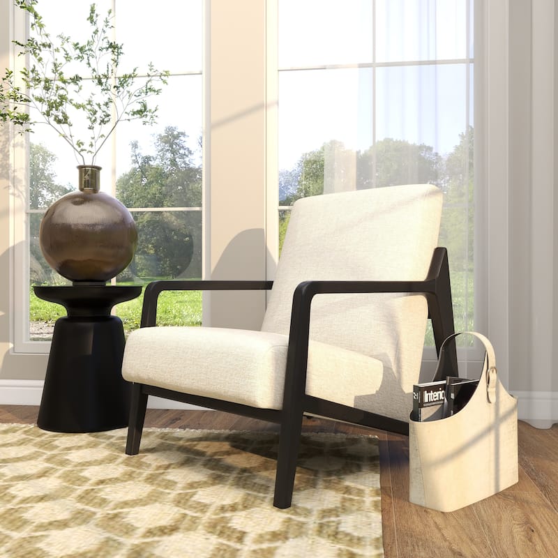 Polyester Mid Century Modern Boucle Accent Chair with Black Wood Frame - Cream - Roche River Decor