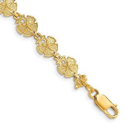 Curata 14k Yellow Gold 7" or 8" Sand Dollar Link Textured Bracelet