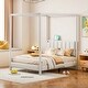 preview thumbnail 2 of 10, Canvas-upholstered Canopy Bed - Platform Wingback Bed Frame with USB, Type-C Ports Headboard, 4 Canopy Columns, 2 Sides Pocket