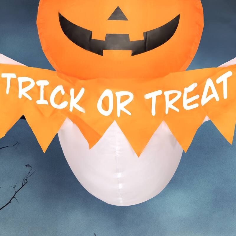 3.4 ft Inflatable Halloween Window Sticker Ghost with LED Lights Orange Waterproof Polyester for Indoor and Outdoor Decoration