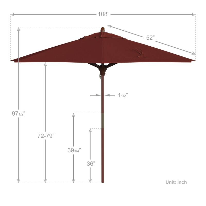 California Umbrella 9ft Marenti Wooden Sunbrella Patio Umbrella with Sunbrella Fabric, Base Not Included