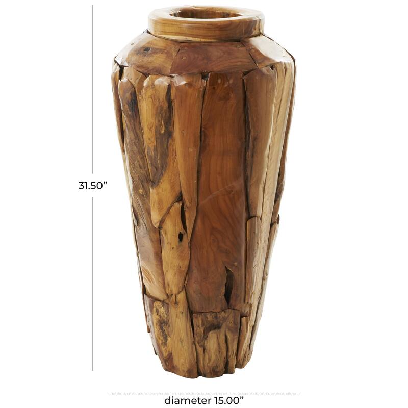 Teak Wood Handmade Floor Decorative Vase with Mosaic Live Edge Pieces - Brown - Roche River Decor