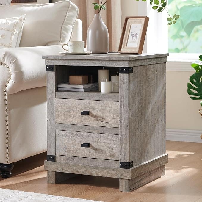 18" Farmhouse Nightstand with Charging Station, Night Stand, End Table