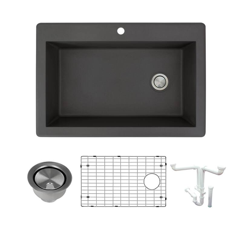 Transolid K-RTSS3322 Radius 33" Drop In Single Basin Granite Kitchen - Black