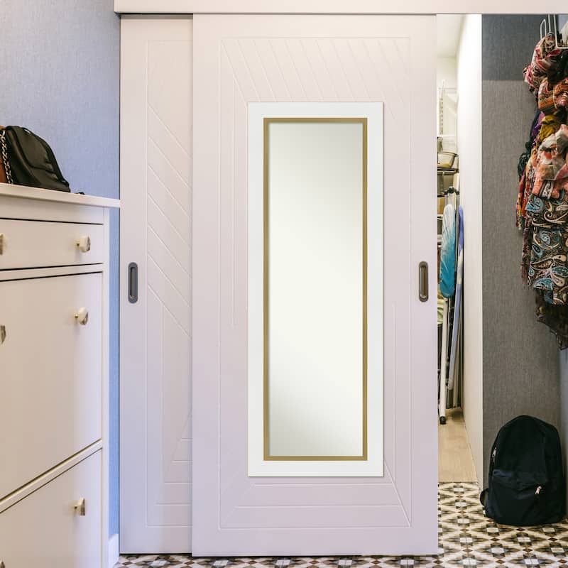 Non-Beveled Full Length On The Door Mirror -White Frame