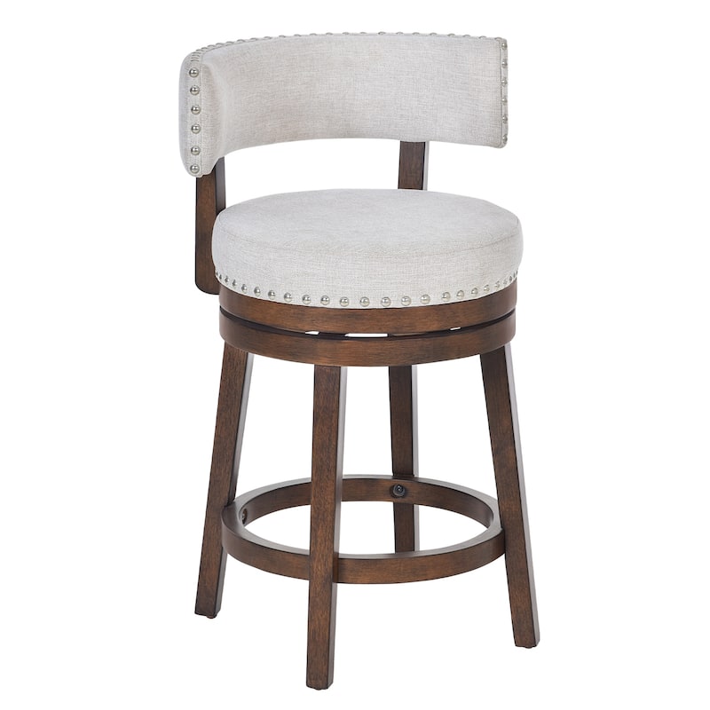 Modern Velvet Swivel Bar Stool - 25" or 30" Counter Height with Adjustable Footrest & Walnut Base, for Kitchen Islands - Single - Beige - Counter Height