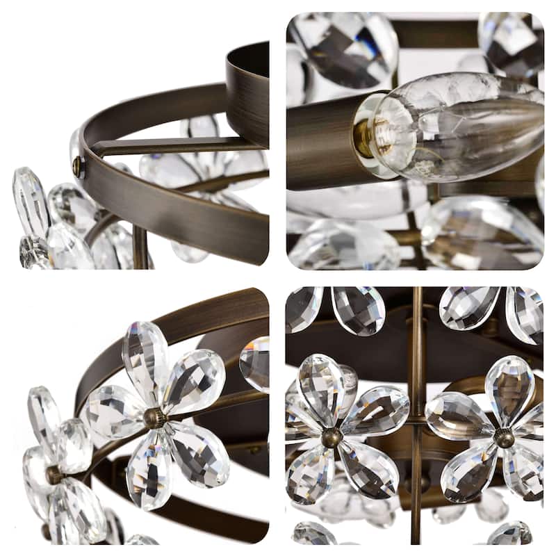 Rosa 3-Light Glam Daisy Flower Crystal Blossom Flush Mount