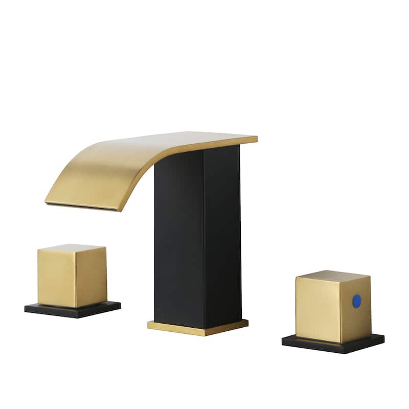 WOWOW 8-inch Two Handle Waterfall Bathroom Faucet - Black and Gold