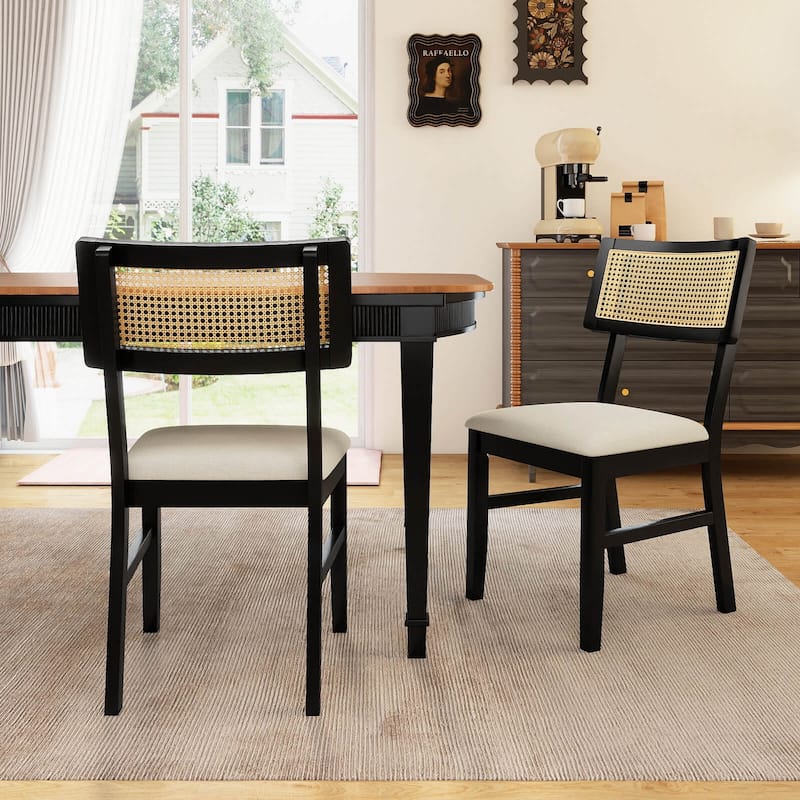 Costway Rattan Dining Chairs Set of 2/4 with Padded Seat, Rubber Wood