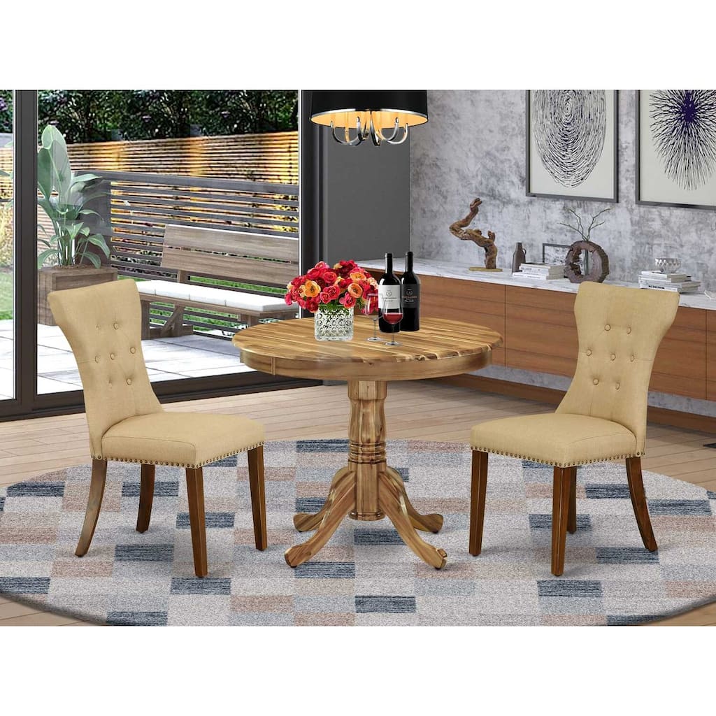 3-Piece Natural Oil Finish Solid Wood Top - Round Dining Room Set - Seats 4