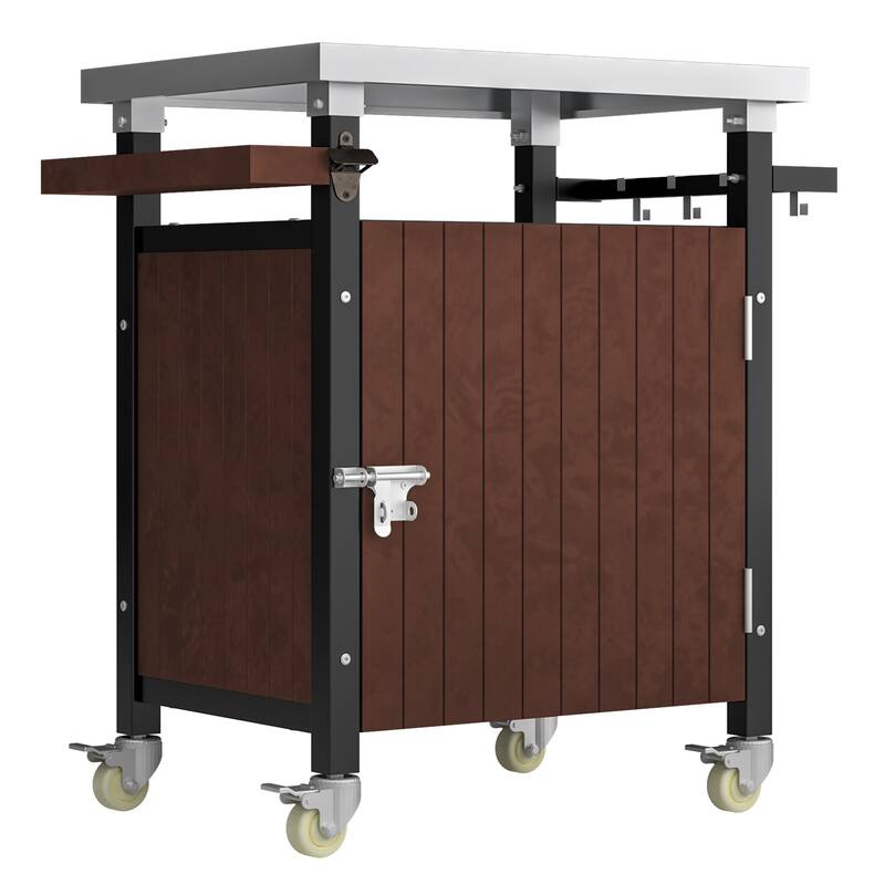 Anmytek Stainless Steel Mobile Kitchen Cart with Enclosed Cabinet Outdoor Prep Station for Picnic and BBQ