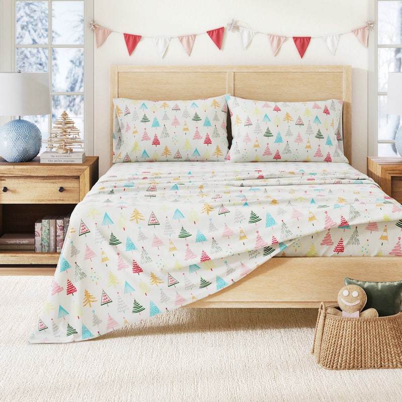 Linery & Co. Christmas Turkish Cotton Double-Brushed Flannel Bed Sheet Set - Twin - Happy Hillside