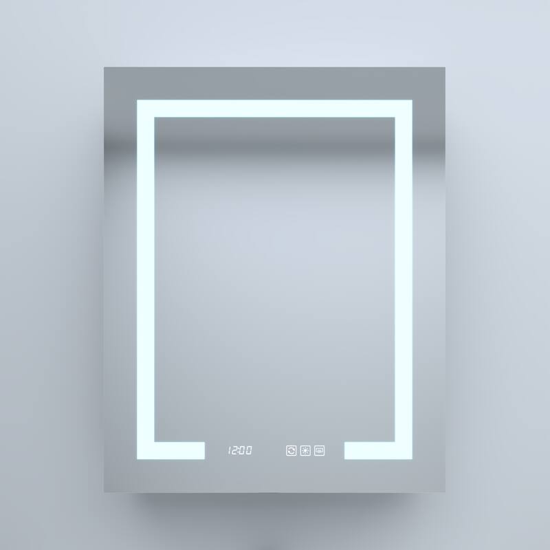 Rectangular Aluminum Recessed/Surface Mount Medicine Cabinet in Silver with Mirror LED and Clock