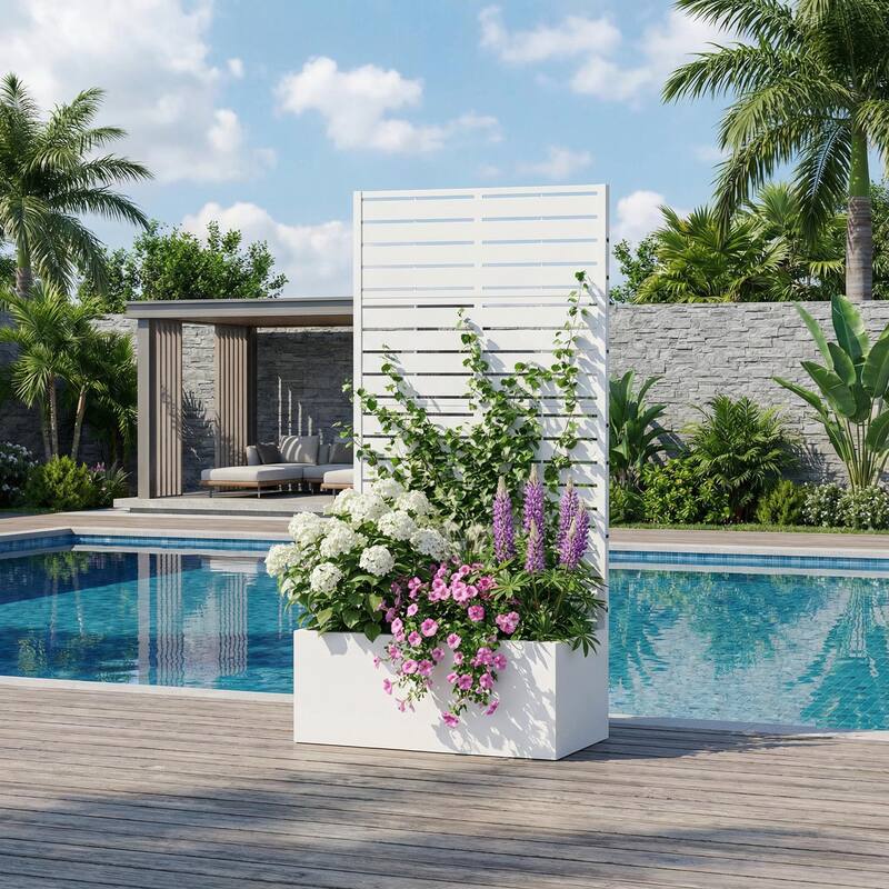 Galvanized Planter Box with Trellis & Privacy Screen