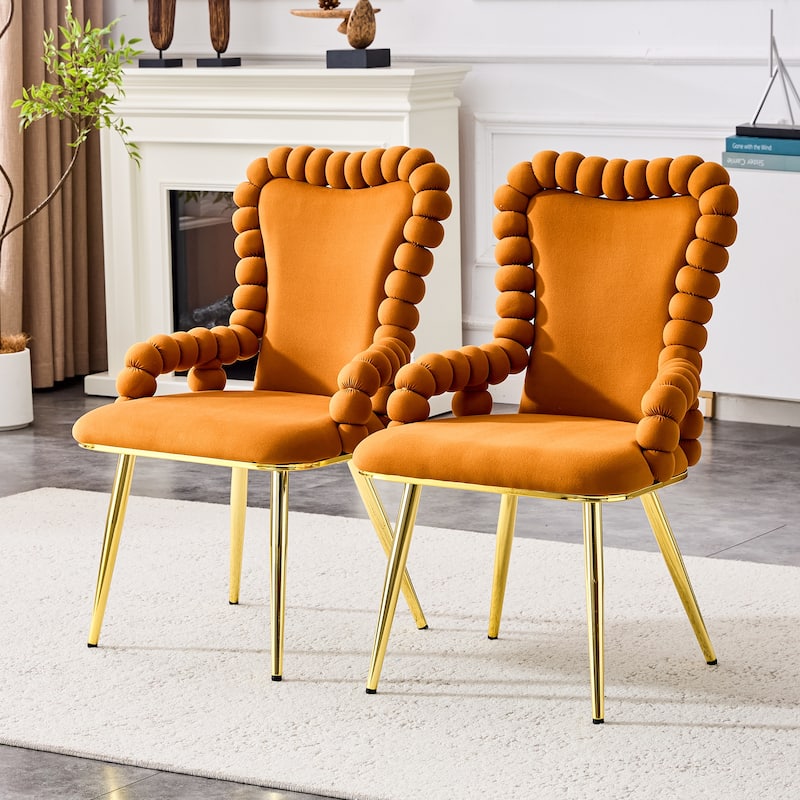 Dining Chairs Set of 2, Upholstered Dining Room Chairs with Metal Legs, Velvet Kitchen Chairs, Accent Chairs for Living Room - Gold,Orange