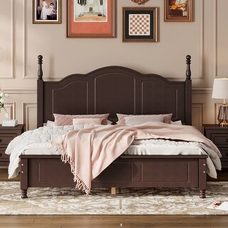 Queen Size Wood Platform Bed, Dark Walnut Finish, No Box Spring Required