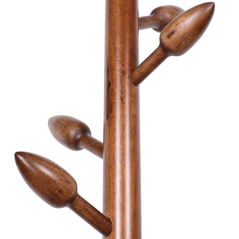 Rubberwood Freestanding Coat Rack, Coat Tree with 8 Bud-shaped Hooks - 15.75"Dia. x 72.44"H