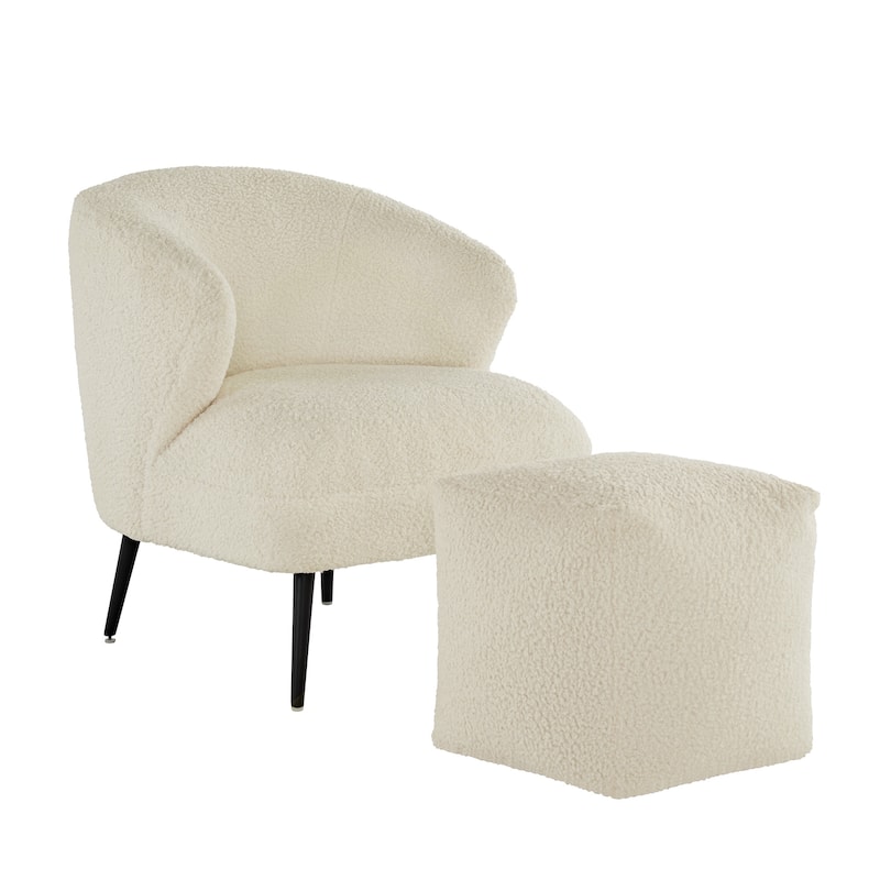 Tremont Boucle Accent Chair and Cube Pouf Footrest by iNSPIRE Q Bold - White