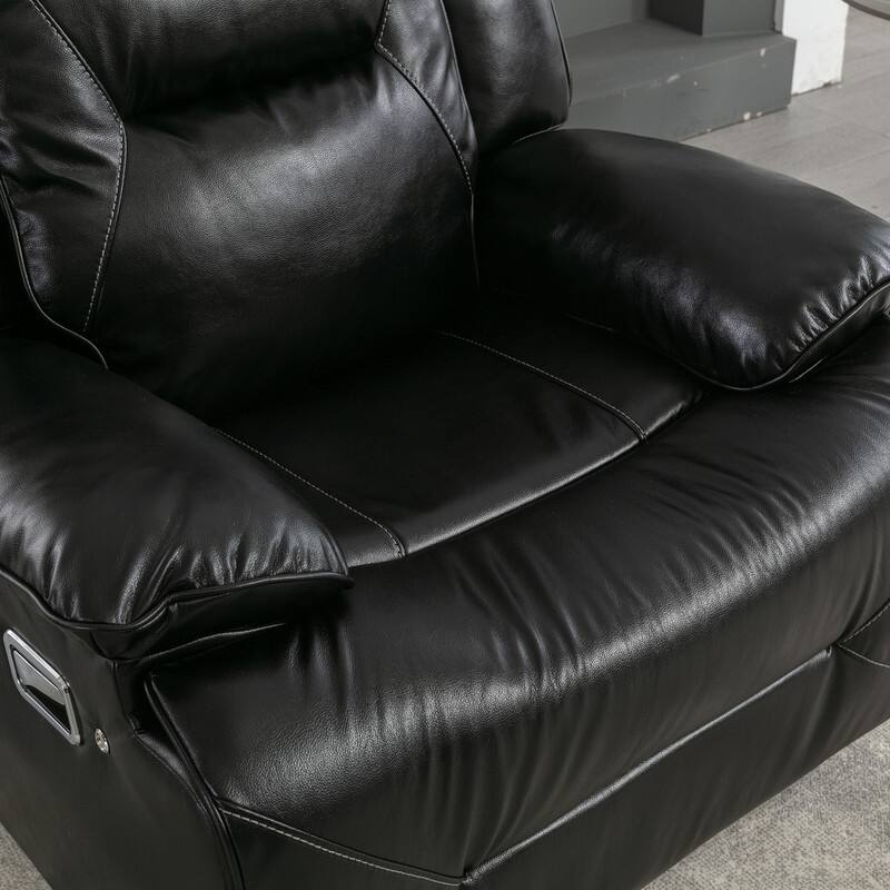 Overstuffed 360° Swivel Recliner Chairs with LED Light Strip,PU Leather Manual Recliner Chair