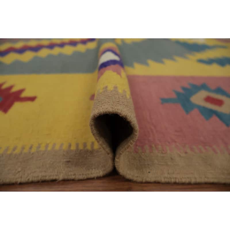 Hand Woven Oriental 100% Wool Carpet Southwestern Tribal Multi-Colored Kilim Area Rug - 9' 7'' X 7' 10''