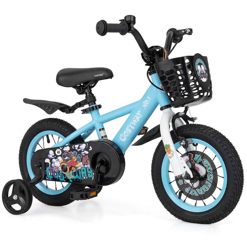 12'' Child Bike Kids Bicycle w/ Adjustable Height &Training Wheels - Blue