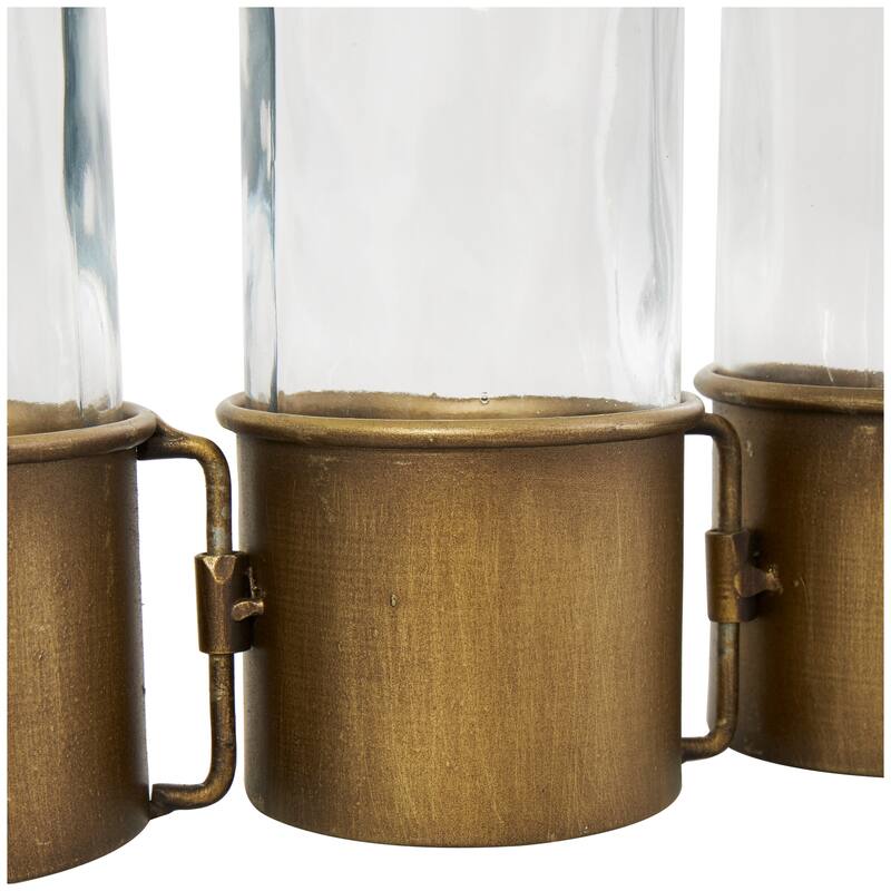 Gold Metal Adjustable Bottle Decorative Vase with Clear Glass Bottles