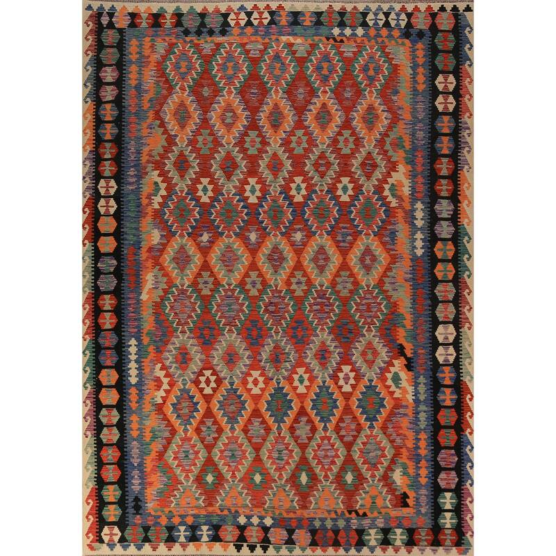 Orange Kilim Oriental Area Rug Handmade Wool Carpet - 8'5"x 11'2"