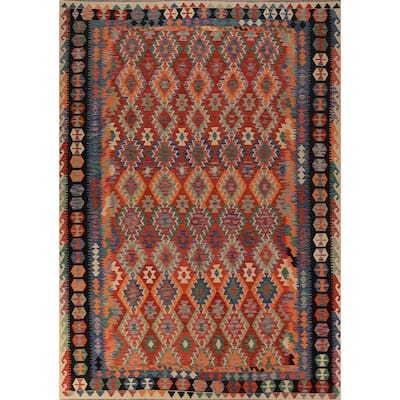 Orange Kilim Oriental Area Rug Handmade Wool Carpet - 8'5"x 11'2"