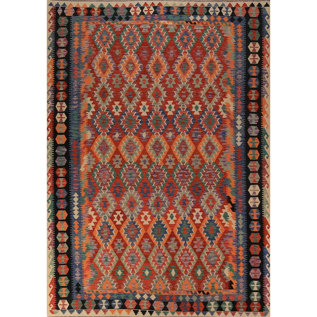 Orange Kilim Oriental Area Rug Handmade Wool Carpet - 8'5"x 11'2"