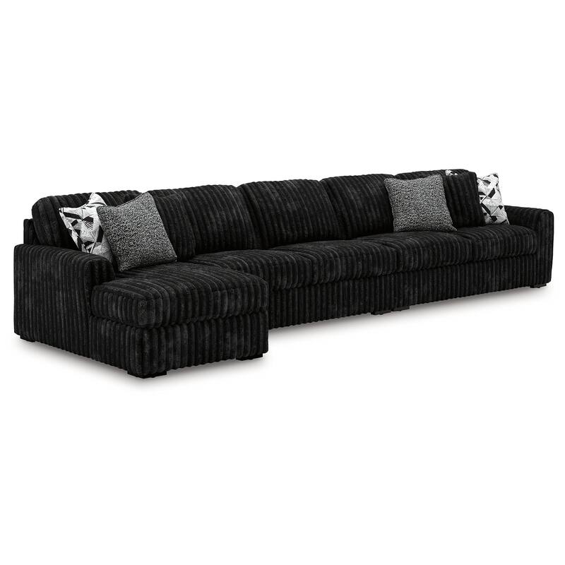 Signature Design by Ashley Midnight-Madness Black 3-Piece Sectional with Chaise - 190" W x 65" D x 40" H - Left Facing