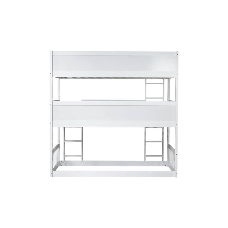 Roomfitters Twin Triple Bunk Bed, Rubber Wood Detachable Design with Ladders and Guardrails, Twin over Twin over Twin