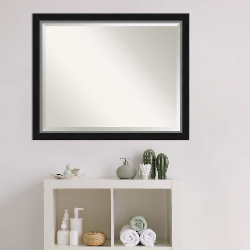 Beveled Bathroom Wall Mirror - Eva Black Silver Narrow Frame