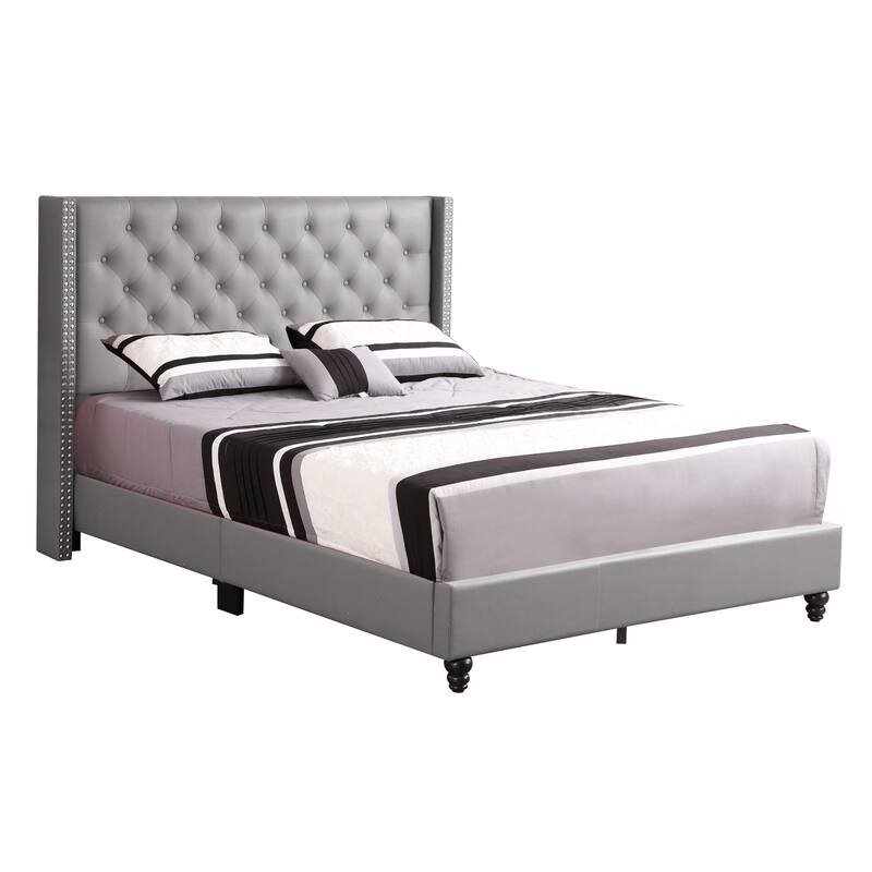 Upholstered Bed Frame 66x86 Inch - Grey Tufted Headboard Bed with Soft Fabric - Modern Bedroom Bed