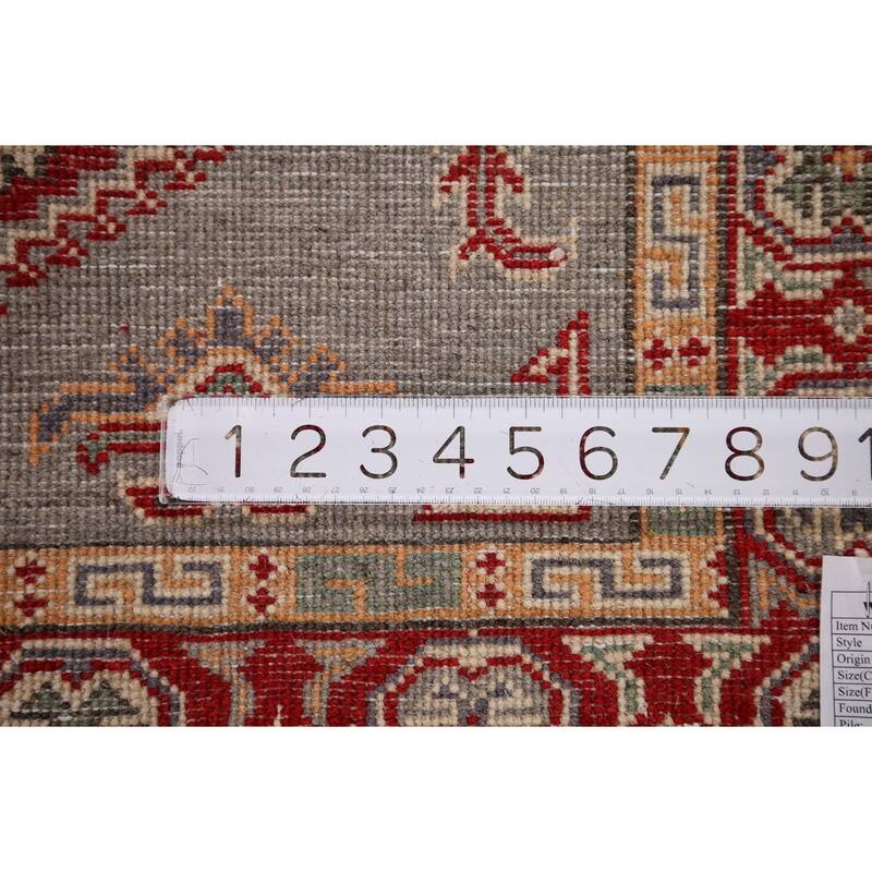 Geometric Kazak Oriental Accent Rug Handmade Entryway Wool Carpet - 3'3" x 4'11"