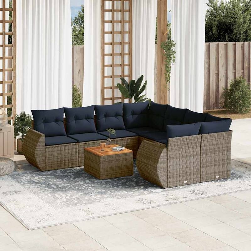 vidaXL 9 Piece Patio Sofa Set with Cushions Gray Poly Rattan - 95.7x33.5x95.7