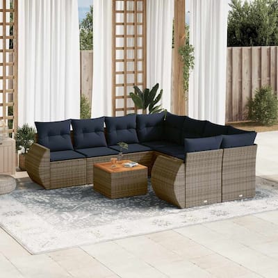 vidaXL 9 Piece Patio Sofa Set with Cushions Gray Poly Rattan - 95.7x33.5x95.7