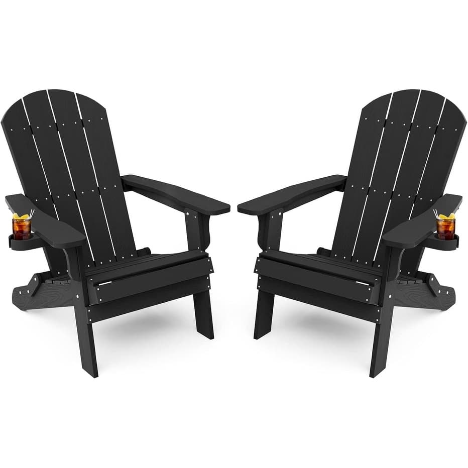 WINSOON All Weather HIPS Folding Oversized Adirondack Chair with Cup Holder