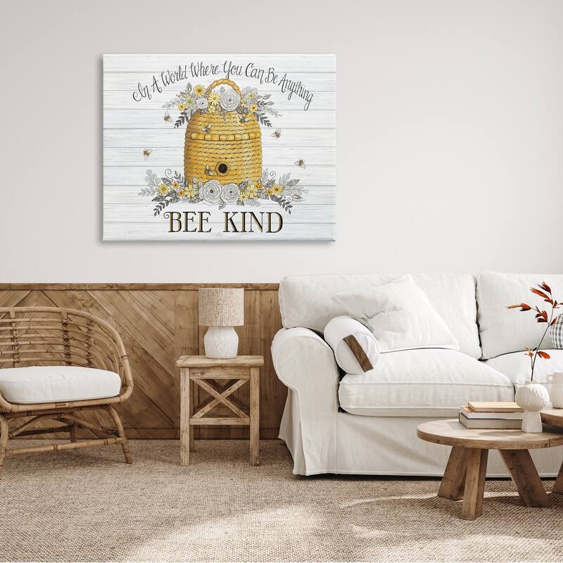 Stupell In A World Bee Kind Motivational Phrase Beehive Canvas Wall Art - Yellow