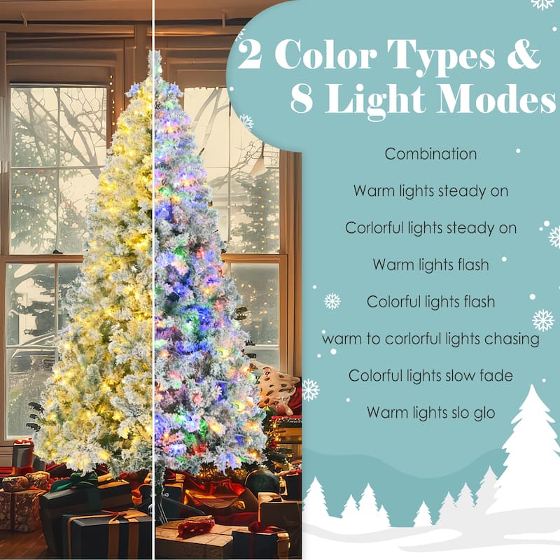 Anmytek 6FT Pre-Lit Snow Flocked Christmas Tree Set - Pine Cones, Garland and Wreath with LED 8 Modes Lights