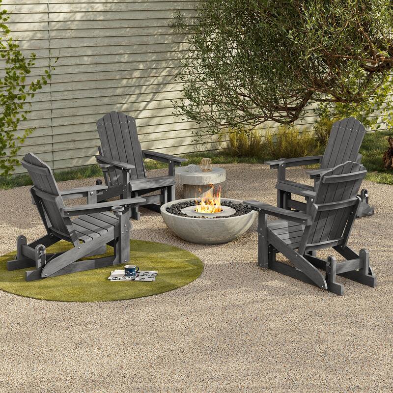 Glider Adirondack Patio Chair, 3-Position Adjust Smooth Motion Chair - 4-Piece - Gray