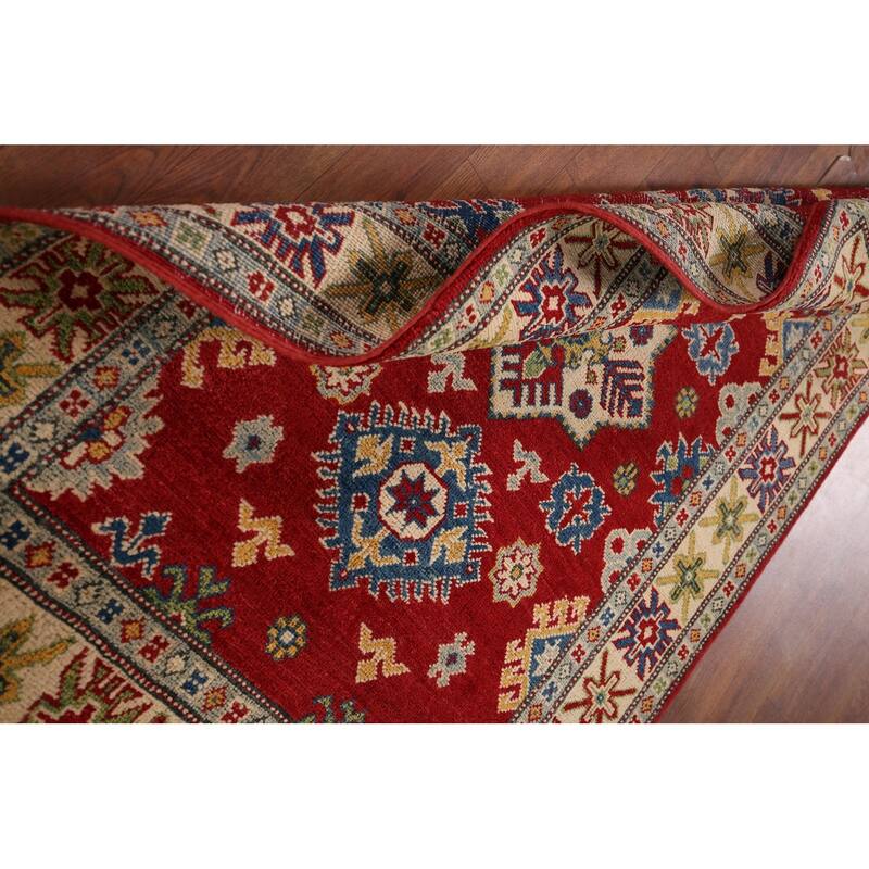 Red Traditional Geometric Kazak Accent Rug Hand-Knotted Wool Carpet - 3'1" x 5'0"