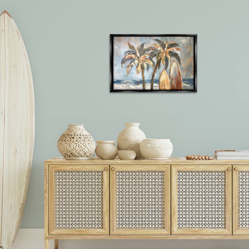 Stupell Warm Tropical Surfboards Framed Floater Canvas Wall Art Design By Ramona Murdock