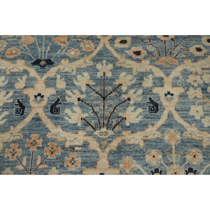 Hand Knotted Traditional Wool Blue Geometric Area Rug - 12' 10'' X 10' 1''