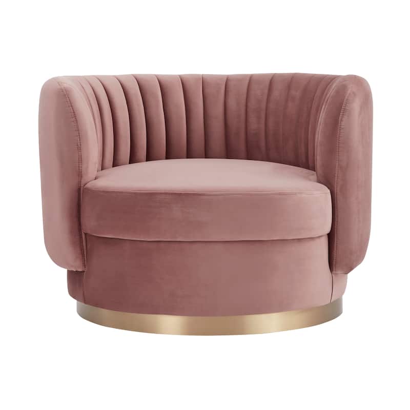 Davy Velvet 360 Degree Swivel Round Barrel Arm Chair with Gold Base