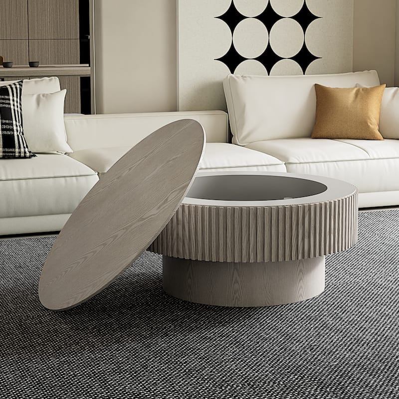 Modern 31.5" Round Coffee Table with Storage Solid Wood Veneer for Living Room and Bedroom Use