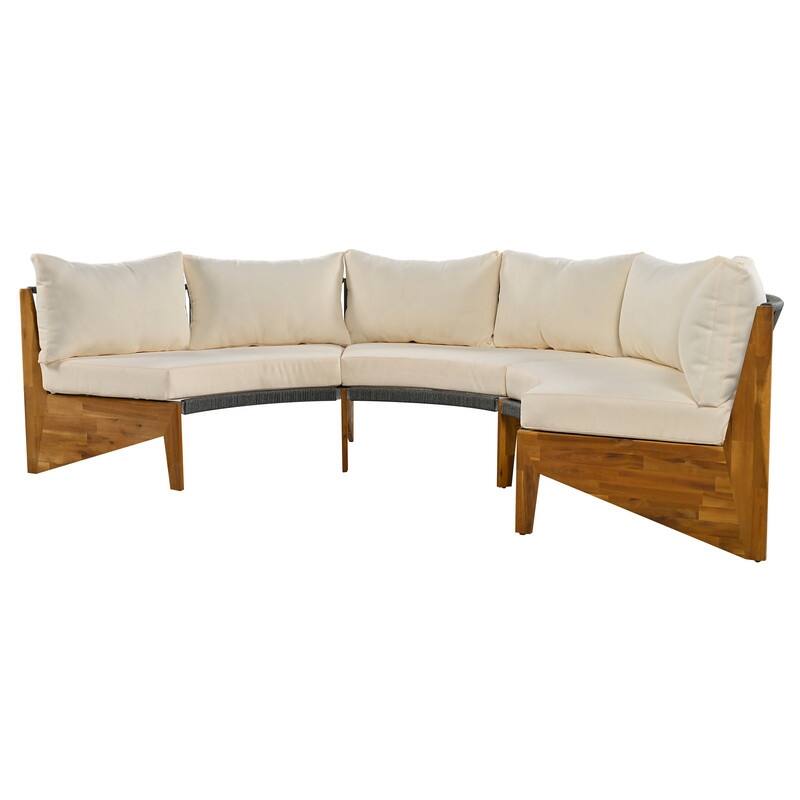 Patio 3-Piece Conversation Set, 6-Person Outdoor Seating Group with Cushions and a Coffee Table, Half Moon Patio Furniture Sets