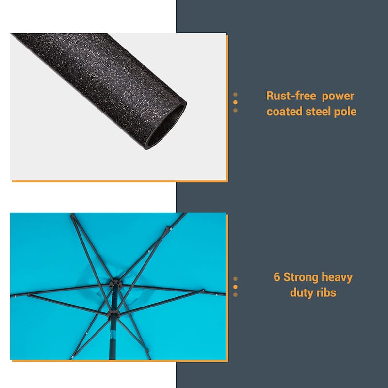 LIVOOSUN 10x6.5ft Steel Solar-Powered LED Patio Umbrella,w/Crank Tilt