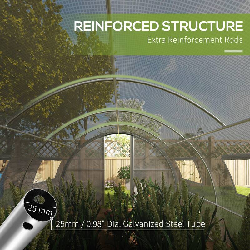Outsunny 19.7' x 10' x 6.6' Walk-in Tunnel Greenhouse with Upgraded Structure, Outdoor Green House with 2 Hinged Doors