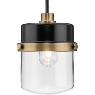 Beckner Collection One-Light Matte Black Clear Glass Urban Industrial Pendant Light - 8 in x 8 in x 11.25 in