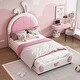 preview thumbnail 15 of 22, Twin Size Upholstered Platform Bed with Rabbit Shaped Headboard in Pink